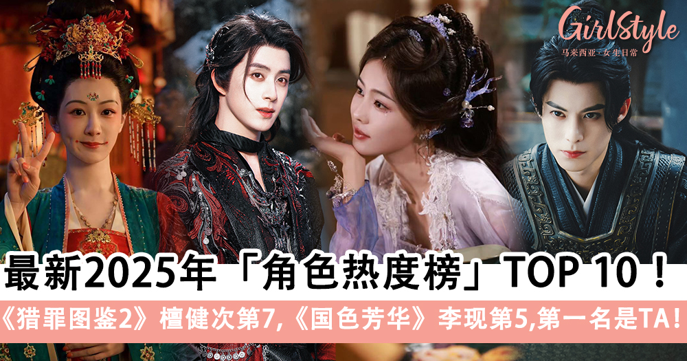 最新2025角色热度榜TOP 10!檀健次第7,《国色芳华》李现第5