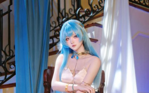 屿鱼Yukako Nikke胜利女神 海伦礼服,光影交织下的蔚蓝诗篇与未来幻想